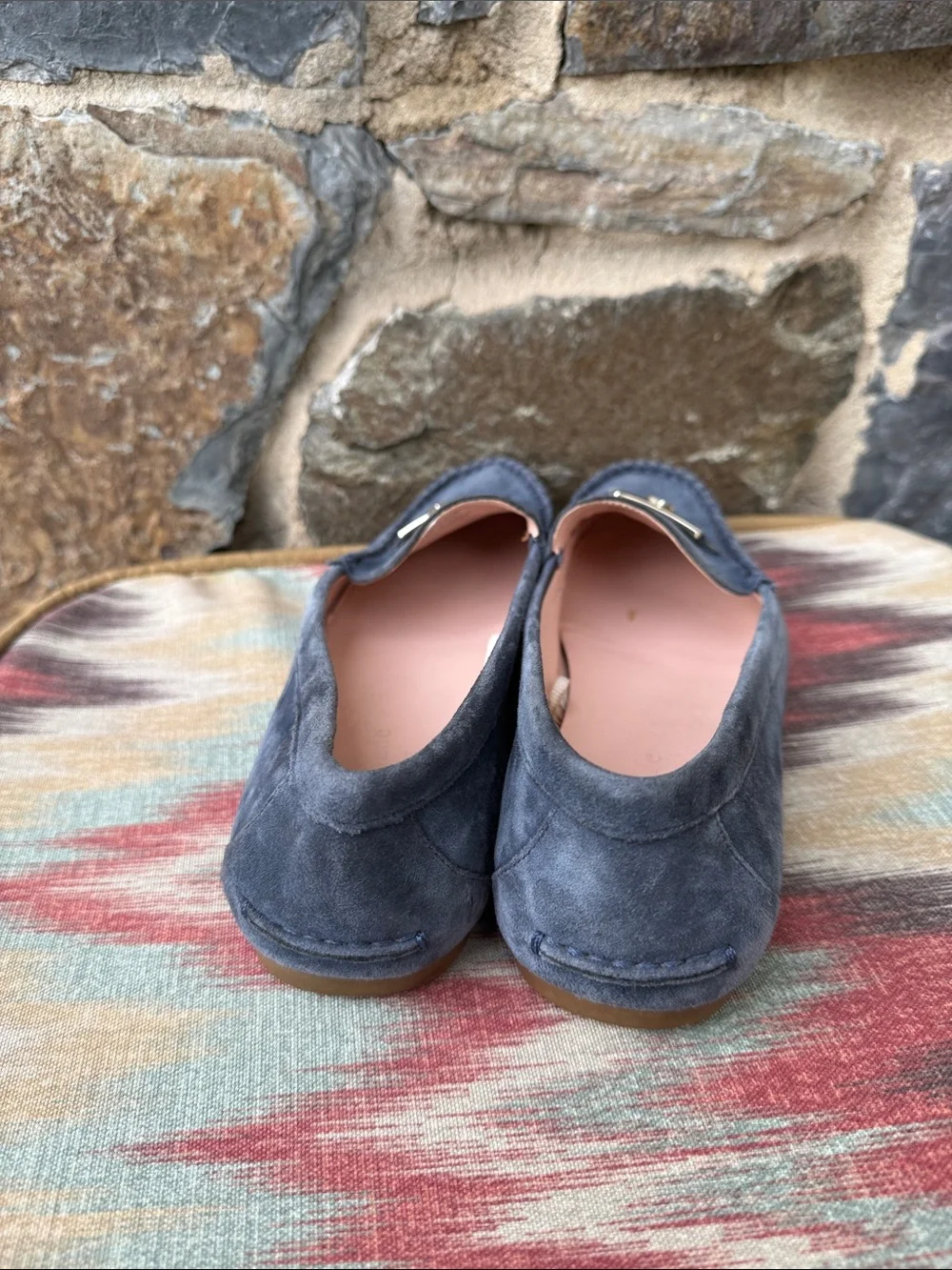 Kate Spade 'Carmen' Suede Moccasin Loafers in Blue with Gold Accent Size 8.5